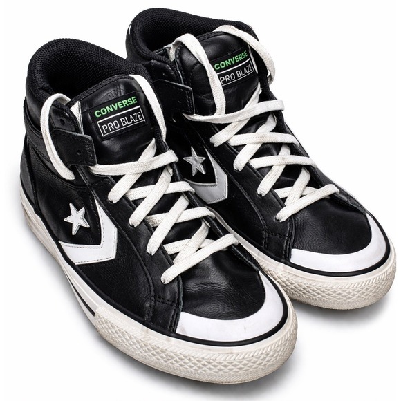 Converse Other - Converse Pro Blazer Youth 6.5 Black Leather High Top Sneakers Boys Girls Shoes